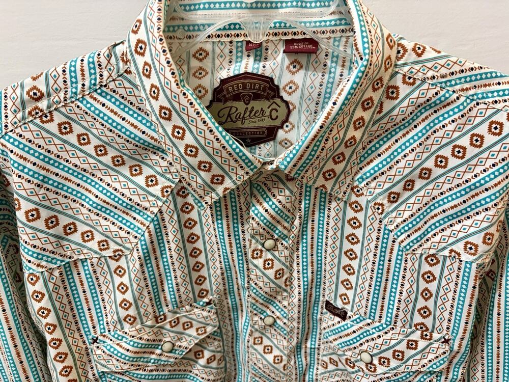 V7 Red Dirt Rafter Collection Long Sleeve Shirt Blue Whit Grn Design XXL